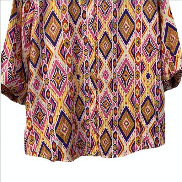 CHICO'S 2 100% Linen No-Iron Shirt Pattern Print Back Button Detail 3/4 Sleeves - Picture 6 of 10